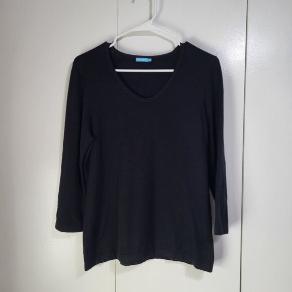 J. McLaughlin Sweaters - J. McLaughlin Womens SZ L V Neck Sweater Black Cotton Blend Sparkle Neckline